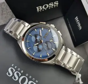 HUGO BOSS Grandmaster 藍色錶盤 銀色不鏽鋼錶帶 石英 三眼計時 男士手錶 1513884