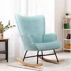 Oikiture Rocking Chair Nursing Armchair Linen Accent Chairs Upholstered Blue