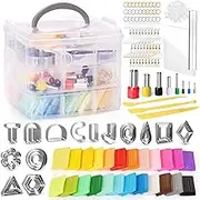 Caydo Polymer Clay Earring Making Kit with 3 Layer Storage Box, 30 Earring Cutters, 24 Colors, 8 Circle Cutters, Clay Tools and Earring Accessories for Clay Earrings Jewelry Making