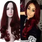 Ombre Wine Red Synthetic Wigs Burgundy Long Wavy Synthetic Hair Full Wig Cosplay