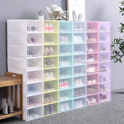 12pcs Stackable Clear Shoe Box Foldable Plastic Storage Case Organizer Rack AU