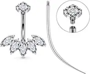 [Ruifan] ASTM F136 Titanium Belly Button Rings Clear Cubic Zircon Hypoallergenic Internally Threaded 14G Navel Body Piercing Jewelry 10mm 12mm 14mm For Women