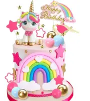 29 PCS Unicorn Cake Topper, Unicorn Rainbow Cake Decorations with Rainbow Stars