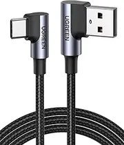 UGREEN USB A to C Right Angle Cable 90 Degree Type C Cord Fast Charger Compatible with iPhone 16 Pro Max, Galaxy S24 S23 S22 S21, PS5 Controller, LG G8 G7 V40 V30, Switch, GoPro Hero 7 8 (0.5M)
