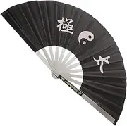 LIFKICH Tai Chi Fan Kung Fu Fan Folding Fan Oriental Folding Foldable Fan Handheld Chinese Fan Handheld Fans Kung Fu Performance Prop Hand Fan Decorative Fan Festival Cloth Black