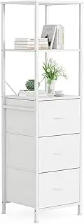 Miazya Industrial 3-Drawer Dresser, Tallboy Chest of Drawers, 3 Chest Drawers 2 Open Shelves Storage Cabinet, Heavy-Duty Steel Frame & Anti-Tipping Kit,Bedroom Bookshelf for Room Studies White