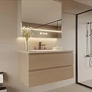 Wall-Mount Bathroom Vanity – Modern Floating Vanity with Soft-Close Drawers, Laminate Doors, Plywood Construction (Cosmo Sand, 24" Width)