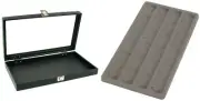 Glass Lid Jewelry Display Case 14 3/4" w/ Gray 24 Earring Display Tray Insert