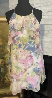 nwt bcbg maxazria Pastel Watercolor Floral Dress Size Medium Chiffon Criss Cross