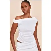 Ivory Stretch Chiffon Ruched Detail Long Top, Lemon