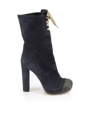 Navy Suede Cord Toe Cap Boots