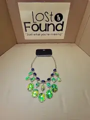 Vintage Iridescent Faux Dragons Breath Green Blue Lucite Statement Necklace