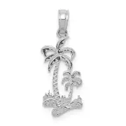 14k White Gold Double Palm Trees Pendant 0.4 x 0.7 in