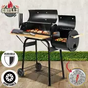Grillz Offset Smoker BBQ Grill Charcoal Black Roaster Camping Outdoor Roast 2in1