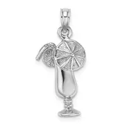 14k White Gold Polished Tropical Drink Charm