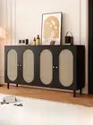 Buffet Console Sideboard Rattan Cupboard Cabinet 4 Doors Pantry Storage