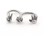 Ring Rock paper scissors Adjustable Antique Silver Plated brass 8 size 2 finger