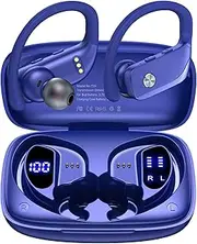 Wireless Earbuds Bluetooth Headphones 48hrs Play Back Sport Earphones with LED Display Over-Ear Buds with Earhooks Built-in Mic Headset for Workout Blue BMANI-VEAT00L