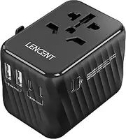 LENCENT 6-in-1 Travel Adapter, 28W Fast Charging (3 USB-C + 2 USB-A), Universal Power Adapter for 200+ Countries - Black