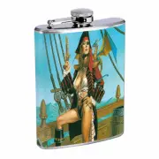 Vintage Pirate Ship D11 Flask 8oz Stainless Steel Hip Drinking Whiskey