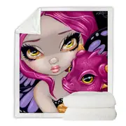 Faces of Faery #24 Cute Purple Baby Dragon Throw Blanket