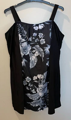 Ladies plus size 20 AUTOGRAPH Black flower panel SWIM DRESS bather NEW 0560