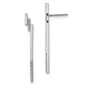 Sterling Silver Rhodium-Plated Bar And Cz Post Earrings