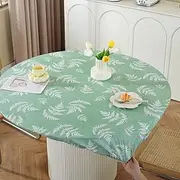 DJAPWPX Round Vinyl Fitted Tablecloth with Flannel Backing Elastic Table Cloth Soft Enduring Table Cover Reusable Vinyl Fitted Tablecloth Table Cloth for Dinner Outdoor Picnic (Green Leaf)
