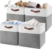 [Patvingot] 13 Inch Cube Storage Bins,Set of 4, Foldable Storage Basket with PU Handles for Organizing Home, Closet, Clothes,Toy,Book,Laundry,Office, Organizers for Shelves