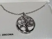 Tree Of Life Necklace Pendant Cubic Zirconia Silver Plate NIB Gift Jewelry