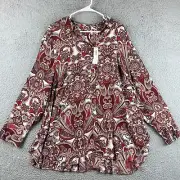 Chicos Tunic Top Womens 4 (XXL) Red Paisley Print Pleated Fairy Whimsy Boho