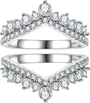 [CannyCat] 1.23 CTTW Moissanite Ring Enhancers 2 pieces Lab Created Diamond Curved Wedding Bands for Women Platinum Plated Silver Eternity Stacking Rings Wrap Guard for Engagement Anniversary Ring