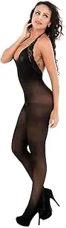 [JELOVER] Women Lingerie Fishnet Bodysuit Sparkle Rhinestone Sexy Mesh Teddy Lingerie Women's Bodysuit Tops Lingerie Set, Black-25
