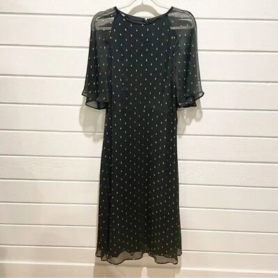 NWT Ann Taylor Black Chiffon A-line Dress with Gold Accents Size 8