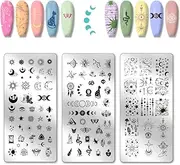 PH PandaHall 3pcs Moon and Sun Nail Stamping Plate, Divination Nail Art Templates Mysterious Art Stencils Stainless Steel Image Plates for Women Print Manicures Salon Design Supplies