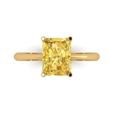 2.5Ct Radiant Cut Natural Citrine Solid 14K/18K Gold Solitaire Engagement Ring