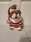 Blue Sky Clayworks Christmas Santa Bulldog Ceramic Cookie Jar
