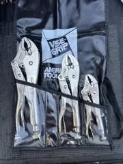 Rare Vise Grip USA American Tool 3pc Locking Plier Rollup Pouch 5WR 7WR 10WR Nos