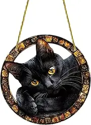 Cat Window Sun Catcher – Round Charm Pendant, Rainbow Light Maker | Indoor Animal Ornament with Eyes Design, Beautiful Glass Decoration, Sunlight Reflecting Decor for Home