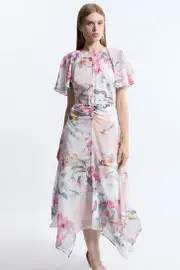 Georgette Floral Belted Woven Midi Dress