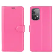 For Samsung Galaxy A52 5G / 4G Lychee Folio Protective Case, Kickstand, Wallet, Rose red