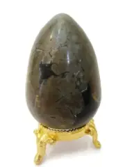 Natural Pyrite Fool's Gold Healing Crystal Gemstone Egg on Gold Metal Stand