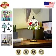LED Mini Table Lamp with Stained Glass Hummingbird & Tulip for Ambient Light