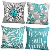 Teal Linen Decorative Throw Pillow Covers 18x18 Pillow Covers for Couch Sofa