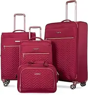 [Travelhouse] Luggage Sets 4 Piece with Duffel Bag Softside Upright Expandable Suitcases Set with Spinner Wheels Lightweight Travel with TSA-Approved Lock, Red, 14''/20''/24''/28'', Fashion