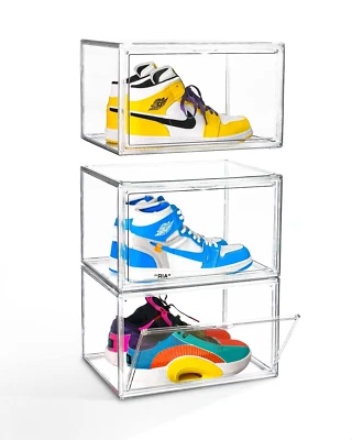 Magnetic Shoe Storage Box Sneaker Organizer Stackable Case Container Front Side