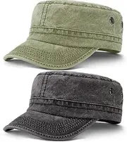 [Generic] Army Cap Cadet Military Hat for Men Women Washed Cotton Flat Top Cap Unisex Outdoor Sports Cap Casual Sun Hat