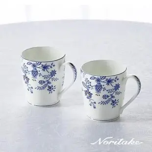 【日本Noritake】青花藍邊馬克杯對杯_禮盒組(可微波)(骨瓷)