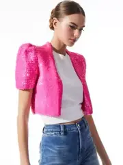 Alice + Olivia New Sherryl Sequin Jacket French Rose Pink Large