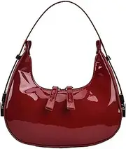 [Hemore] Shoulder Bag for Women, Glossy PU Leather Underarm Bag with Adjustable Shoulder Strap, Small Shoulder Bag for Women (Red)